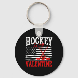 Hockey Is My Valentine Valentine's Day Ice Hockey Keychain