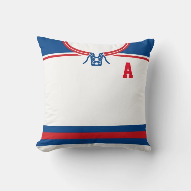 Hockey Jersey Nom et numéro Modèle Coussin bleu (Recto)