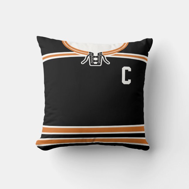Hockey Jersey Nom et numéro Modèle Coussin Orange (Recto)