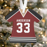 Hockey Jersey Sports Team Uniform Maroon and Black Ornament<br><div class="desc">Hockey Jersey Sports Team Uniform Ornament. This hockey jersey ornament is perfect for anyone who plays school sports or loves watching sports. Personalize this custom design with your own team name and jersey number.</div>