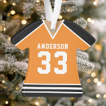 Hockey Jersey Sports Team Uniform Orange and Black Ornament<br><div class="desc">Hockey Jersey Sports Team Uniform Ornament. This hockey jersey ornament is perfect for anyone who plays school sports or loves watching sports. Personalize this custom design with your own team name and jersey number.</div>