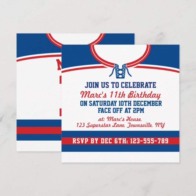 Hockey Jersey Themed Party Invites Template (Front/Back)