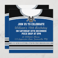 Hockey Jersey Themed Party Invites Template, Blue