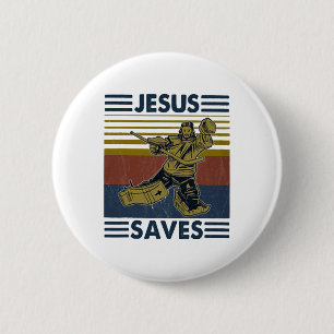 Hockey Jesus Saves Funny Hockey The Penalty Box 2 Inch Round Button