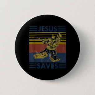 Hockey Jesus Saves Funny Hockey The Penalty Box 2 Inch Round Button