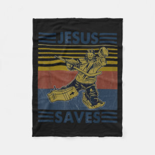 Hockey Jesus Saves Funny Hockey The Penalty Box Fleece Blanket
