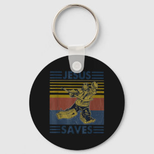 Hockey Jesus Saves Funny Hockey The Penalty Box Keychain