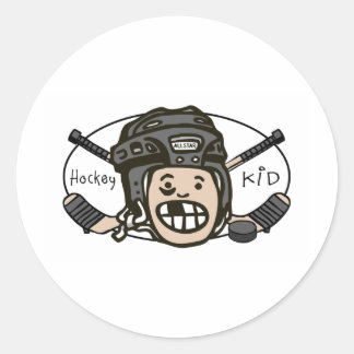 Hockey Kid Black Classic Round Sticker