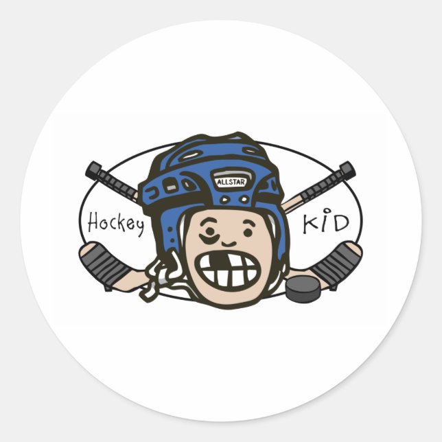 Hockey Kid Blue Classic Round Sticker (Front)