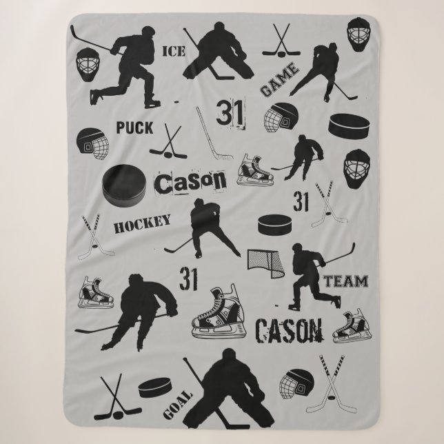 HOCKEY Large Sherpa Blanket Personalized (Front)