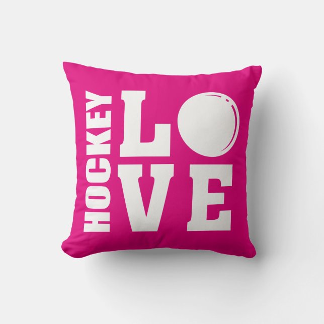 Hockey Love Pink Throw Pillow (Front)