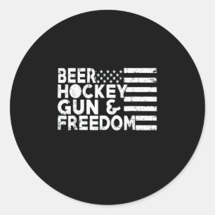 Hockey Lover Beer Hockey Gun And Freedom Classic Round Sticker