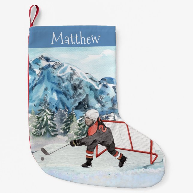 Hockey Lover Snow Personalized Ice  Small Christmas Stocking (Front)