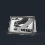 Hockey Manager Thanks, Skates, Stick and Puck Thank You Card<br><div class="desc">Thank your ice hockey team manager with this great black and white card,  showing a photo of a black skate,  puck and stick.</div>