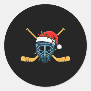 Hockey Mask With Santa Hat Christmas Lights Classic Round Sticker