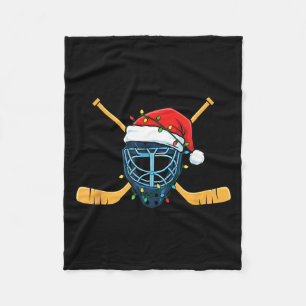 Hockey Mask With Santa Hat Christmas Lights Fleece Blanket