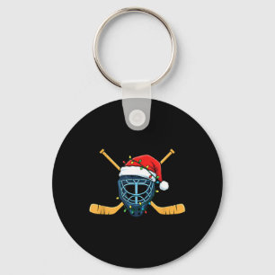 Hockey Mask With Santa Hat Christmas Lights Keychain