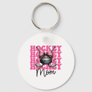 Hockey Mom Hockey Mama Mother's Day Pink Coquette  Keychain