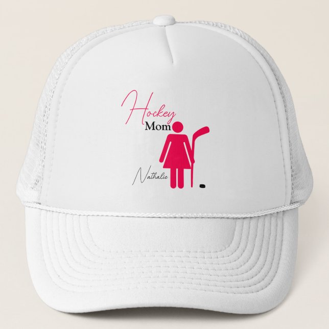 Hockey Mom Hot Pink Trucker Hat (Front)