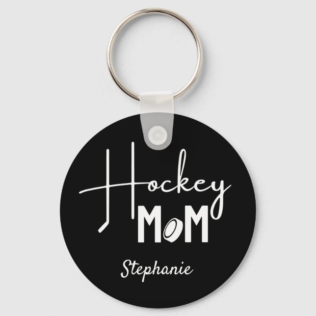 Hockey Mom Keychain calligraphy black white (Front)