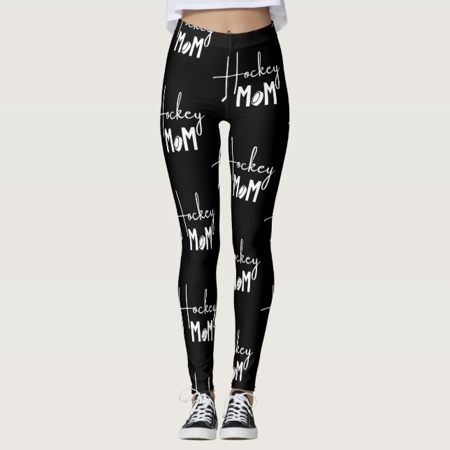 Hockey mom leggings calligraphy pattern (Front)