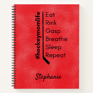 Hockey mom life notebook repeat red