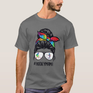 Hockey Mom Messy Bun Hair Glasses, Hockey Mama Mes T-Shirt