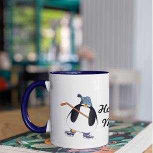 Hockey Mom Penguin with Hockey Stick Mug