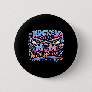 Hockey Mom Pink Blue Retro 70s Groovy Vintage Fun 2 Inch Round Button