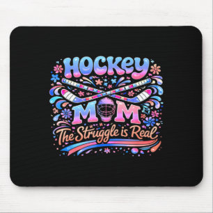 Hockey Mom Pink Blue Retro 70s Groovy Vintage Fun Mouse Pad