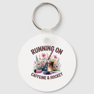 Hockey Mom Running On Caffeine Iced Coffee Hockey Keychain