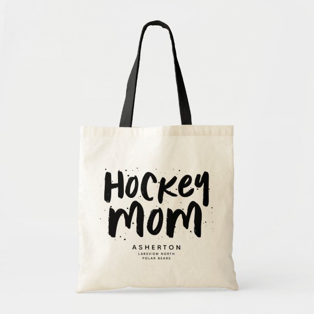 Hockey mom trendy black type personalized tote bag (Front)