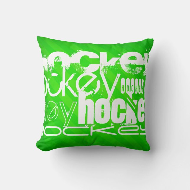 Hockey; Neon Green Stripes Throw Pillow (Front)