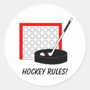 Hockey Net, Stick and Puck Classic Round Sticker