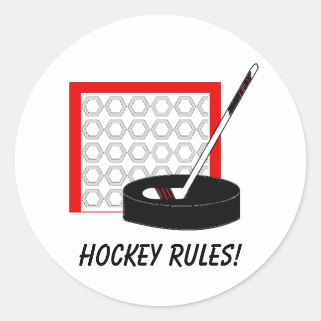 Hockey Net, Stick and Puck Classic Round Sticker (Front)