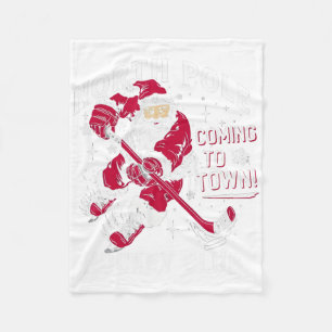 Hockey North Pole Coming To Town Christmas Fleece Blanket
