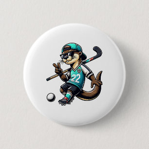 Hockey Otter With Stick Peace Sign Sungles 22 Masc 2 Inch Round Button