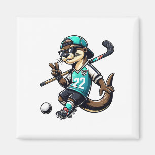 Hockey Otter With Stick Peace Sign Sungles 22 Masc Magnet