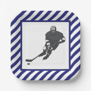 Hockey Party Blue Paper Plate