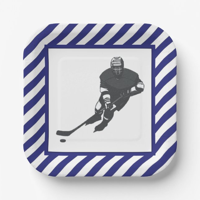 Hockey Party Blue Paper Plate (Front)