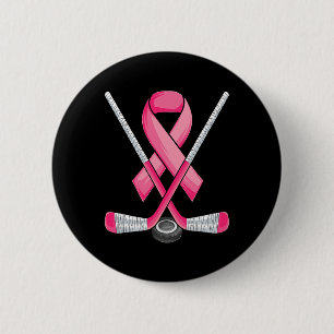 Hockey Pink Ribbon Breast Cancer Awareness Sport L 2 Inch Round Button