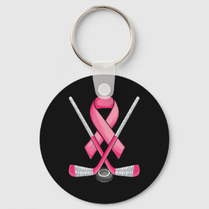 Hockey Pink Ribbon Breast Cancer Awareness Sport L Keychain