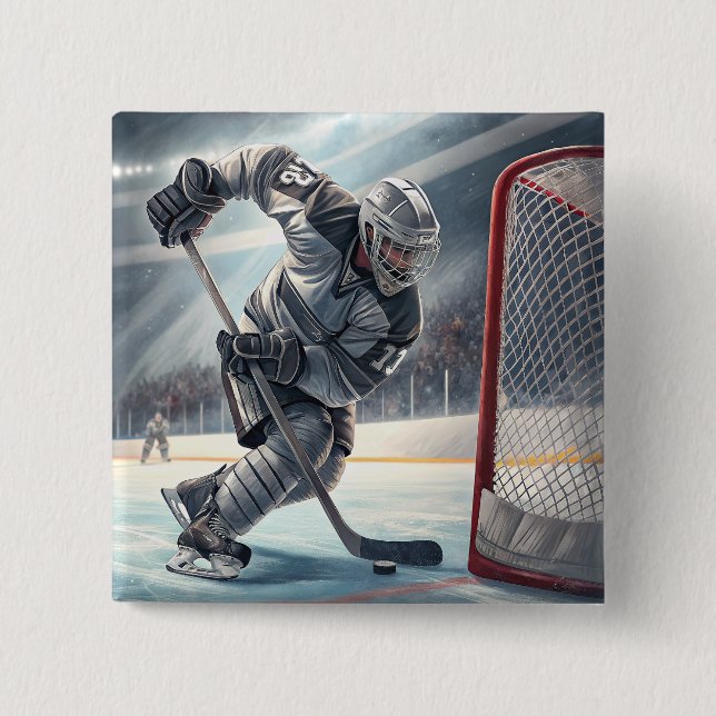 Hockey Player 2 Inch Square Button (Front)