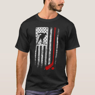 Hockey Player American Flag USA Patriotic Retro Ho T-Shirt
