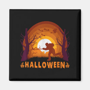Hockey Player And Moon Silhouette Funny Halloween Magnet