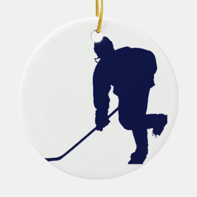 Hockey Player Blue Ceramic Ornament (Front)
