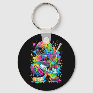 Hockey Player Drip Ice Cream Dripping Boys Kids Keychain