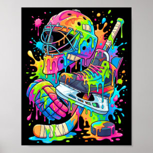 Hockey Player Drip Ice Cream Dripping Boys Kids Poster