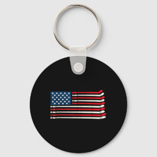 Hockey Player Fan Ice Hockey Aamerican Flag 4th Of Keychain