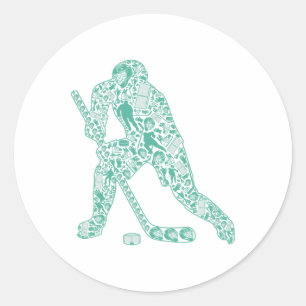 Hockey Player Fans Youth Ice Hockey Lover Men Kids Classic Round Sticker